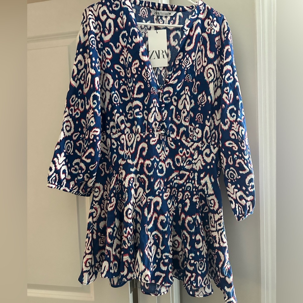 NWT Zara blue printed short dress